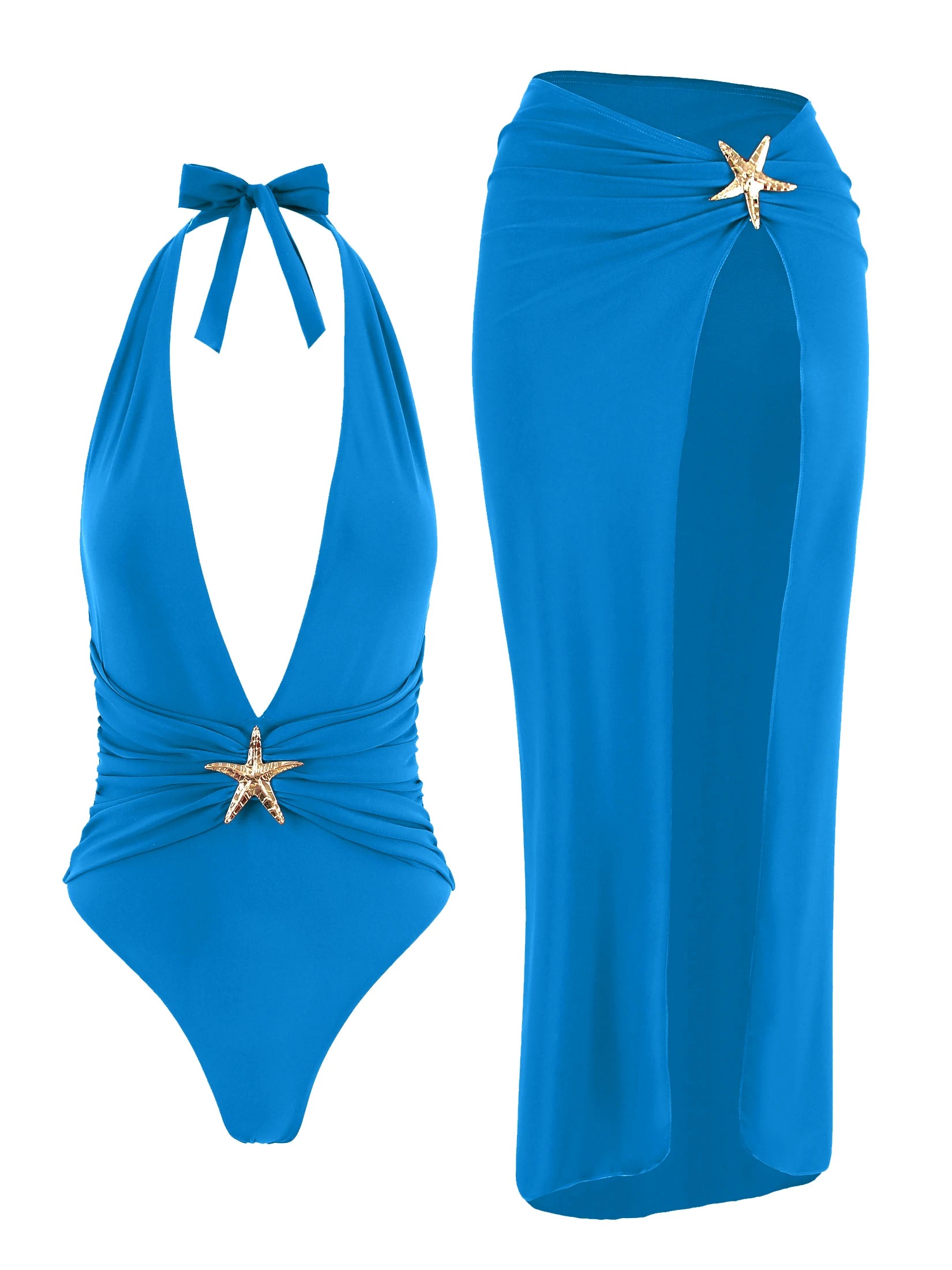2 Piece Swimsuit Women Starfish Swimwear Vacation Dress Beachwear Female Nightclub Party Outfits Resortwear Monokini Biquini K59