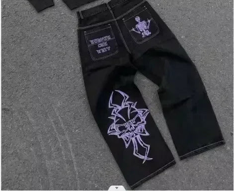 Gothic Hot Sweetheart Jeans Y2K Clothes Hip Hop Love Letter Graphic Retro Baggy Jeans Smart Casual High Waist Wide Leg Trousers