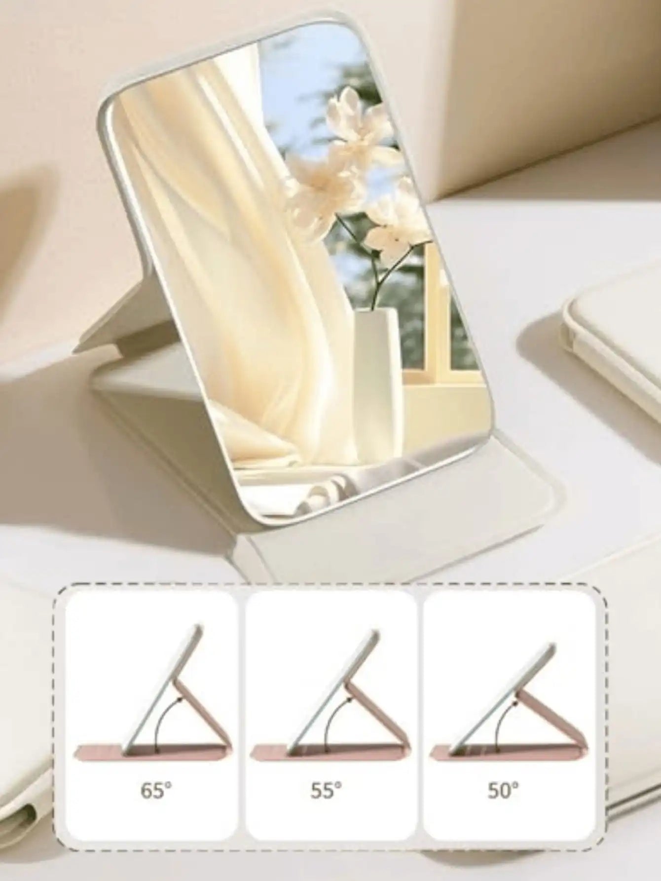 Travel Essential Cosmetic Accessory 1PC PU Leather Foldable Compact Makeup Mirror Portable Holiday Gift