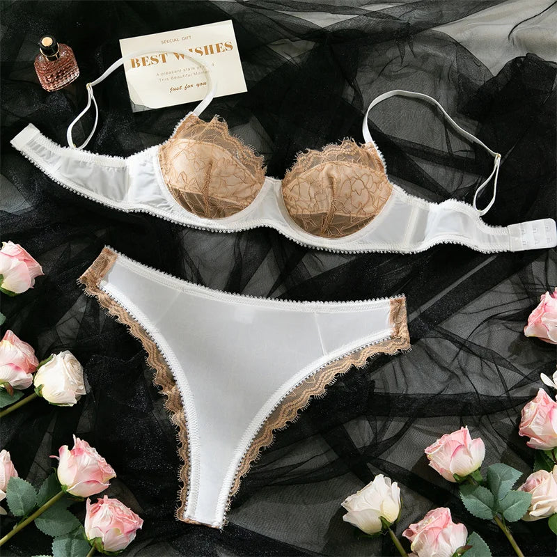 Fairy Thin Bra Sets 3-Point Sexy Lingerie Push Up Brassiere Transparent Lace Lingerie Women Fancy Underwear 18 Intimate Lingerie