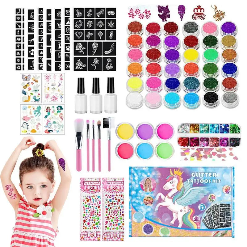 36 colors Colorful Glitter Temporary Tattoo Set Glitter Powder Makeup Brush Tattoo Glue Tattoo Party Face Body Art Kits For Kids