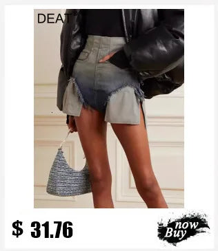 DEAT Fashion 3D Printed Wide Leg Curved Jeans Women's High Waist Loose Blue Streetwear Denim Pants New Tide Summer New 7AB9379