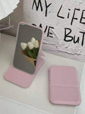 Portable Foldable PU Leather Travel Mirror Compact Handheld Makeup Mirror Daily Travel Essential Gift