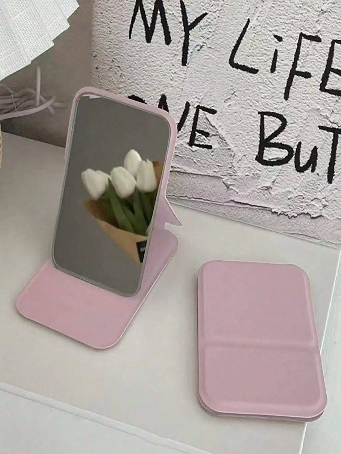 Portable Foldable PU Leather Travel Mirror Compact Handheld Makeup Mirror Daily Travel Essential Gift
