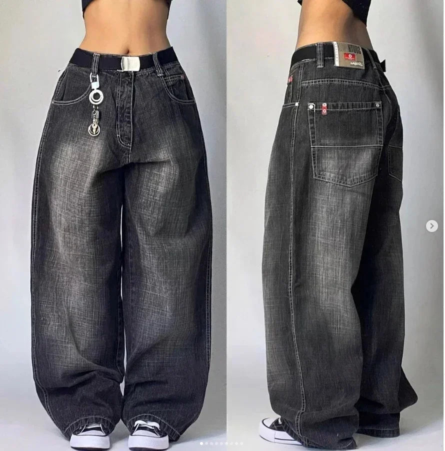 American Fashion Hip Hop Joker Loose Jeans Women Street Y2K New Casual Punk Rock Oversized Wide-leg Pants Unisex Mopping Jeans