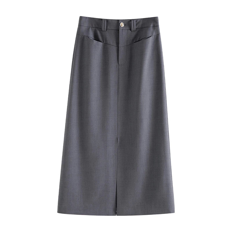 ZIQIAO Temperament One-button Brooch Short Suit for Women Spring Chic Commuter Straight Long Skirt + Short Blazer Jacket Female