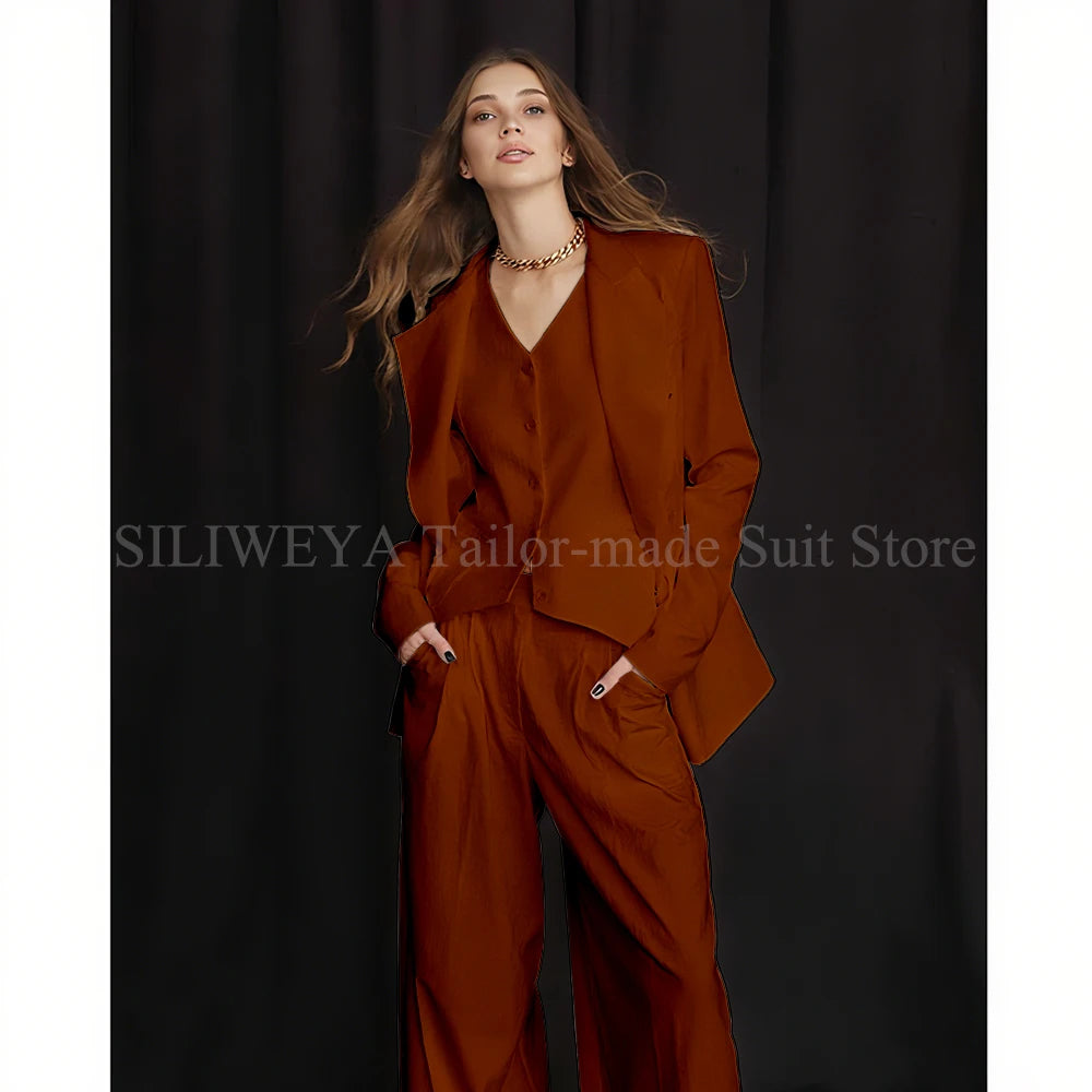 Luxury White Women's Suits 3 Piece Jacket Pants Vest Single Breasted Female Clothing Smart Office Lady Slim Fit Blazers Sets