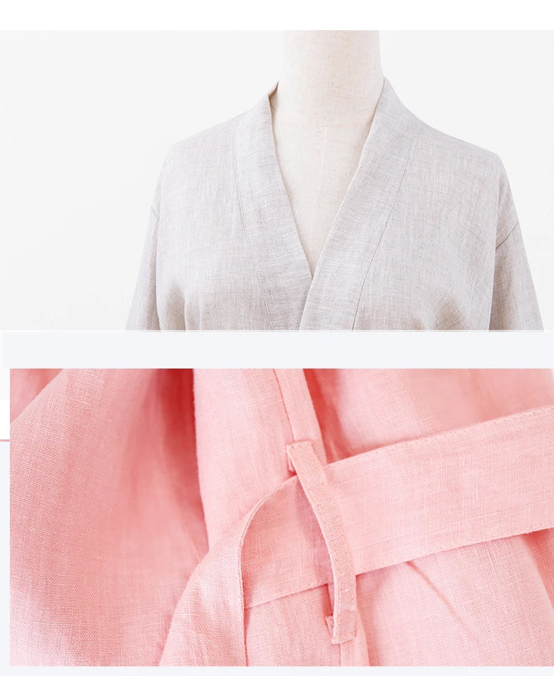 70% Cotton 30% Linen Kimono Bathrobe Nightgown 2025 New Loose Men And Women Dressing Gown Sleepwear Nightwear Solid Hotel Robe