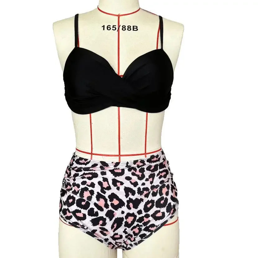 Slimming High Waist Bikini Set Women's Multi-Color Hard Bag Gathered Bikini Ideal for plus Size Swimsuits And Beachwear