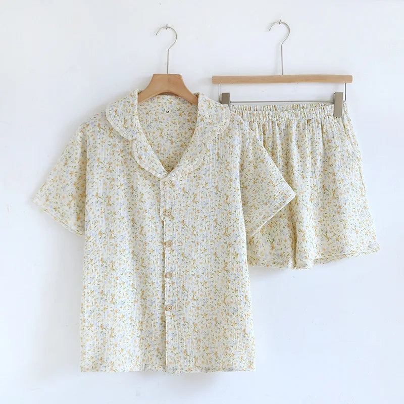 100% Cotton Gauze Women Pajamas 2025 New Spring/Autumn Sleepwear Female 2 Piece Set Nightwear Lady Pyjamas Loungewear
