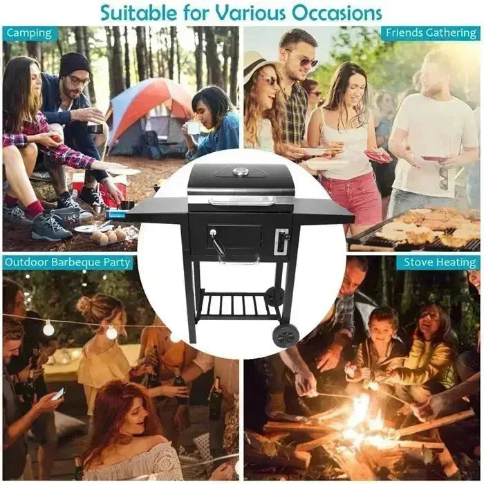 Large Charcoal Grill Smoker BBQ Grill Outdoor Camping Stove with Wheels Heavy Duty Portable Barbecue for Home Party Garden