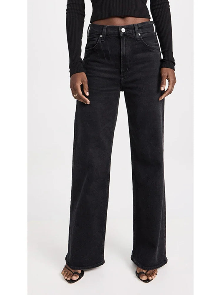 Women High Waist Straight Leg Jeans Female Comfortable Stretch Basic Denim Pants Woman Classic Cheap Black Gray White Trousers