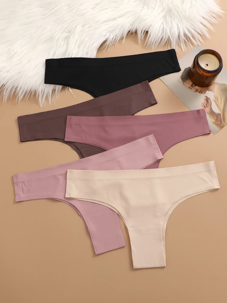 5Pcs Seamless Ultra-thin Underwear Women's Maillard Thongs Sexy Low Waist Brazilian Panties Female Ice Silk Invisible Lingerie