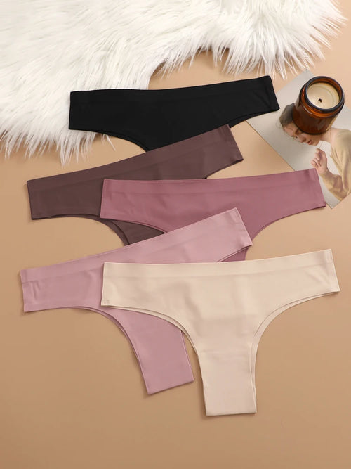 5Pcs Seamless Ultra-thin Underwear Women's Maillard Thongs Sexy Low Waist Brazilian Panties Female Ice Silk Invisible Lingerie