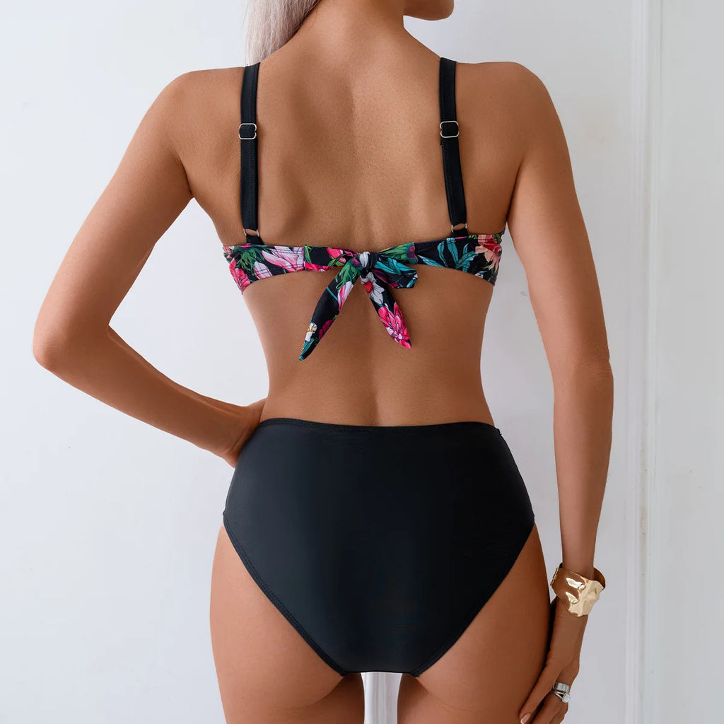 2025 Sexy Vintage Swimsuit Women Printed High Waist Bikini Set V-neck Swimwear Female Padded Bathing Suit Swimming Beachwear