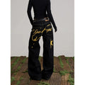 YIBASHU Women Blue Y2k Wide Jeans Letter Print Jean Pants Vintage Harajuku Baggy Grunge Star Denim Trouser Alternative Clothes