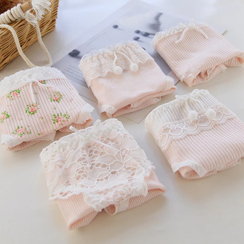 5Pcs/Set Lace Edge Underwear Women Cotton Panties Female Underpants Sweet Girls Briefs Breathable Soft Shorts Sexy Lingerie