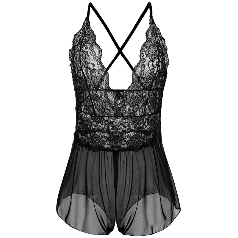 Summer Sexy Backless Slim Mini Dresses For Women Lace Crotchless Teddy Baby Doll Dress Y2k Clothes Deep V Bodycon Party Sundress