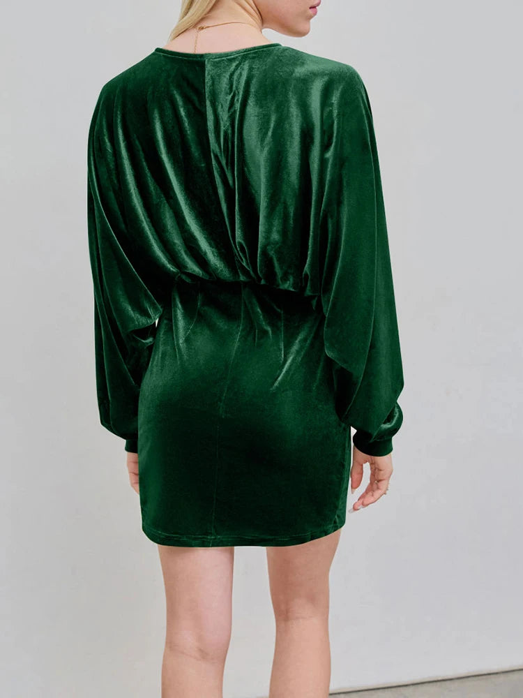 2025 Autumn and Winter Women's Long Sleeve V-Neck Sexy Solid Color Fashion Bodycon Mini Dress