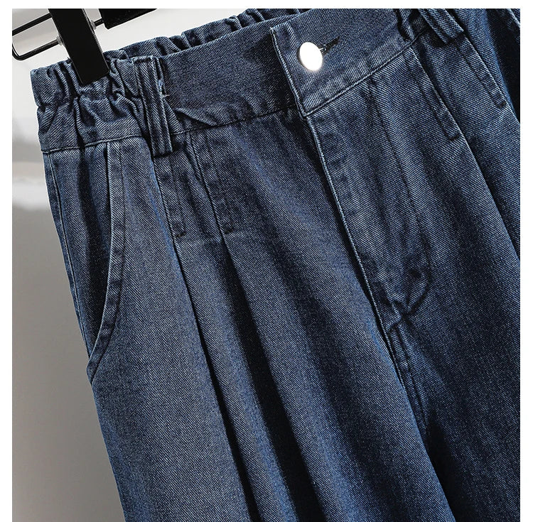 Oversized Women Jeans Spring Elastic Waist Wide Leg Loose Denim Harem Pants Large Size Female Baggy Pants