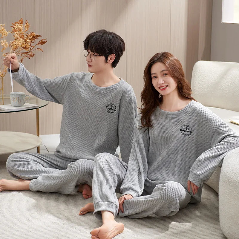 Couple Long Sleeves Sleepwear Autumn Winter Cotton Pajama Sets Print Pants Homewear Kawaii Clothes 2 Piece Sets Nightwear Lovers