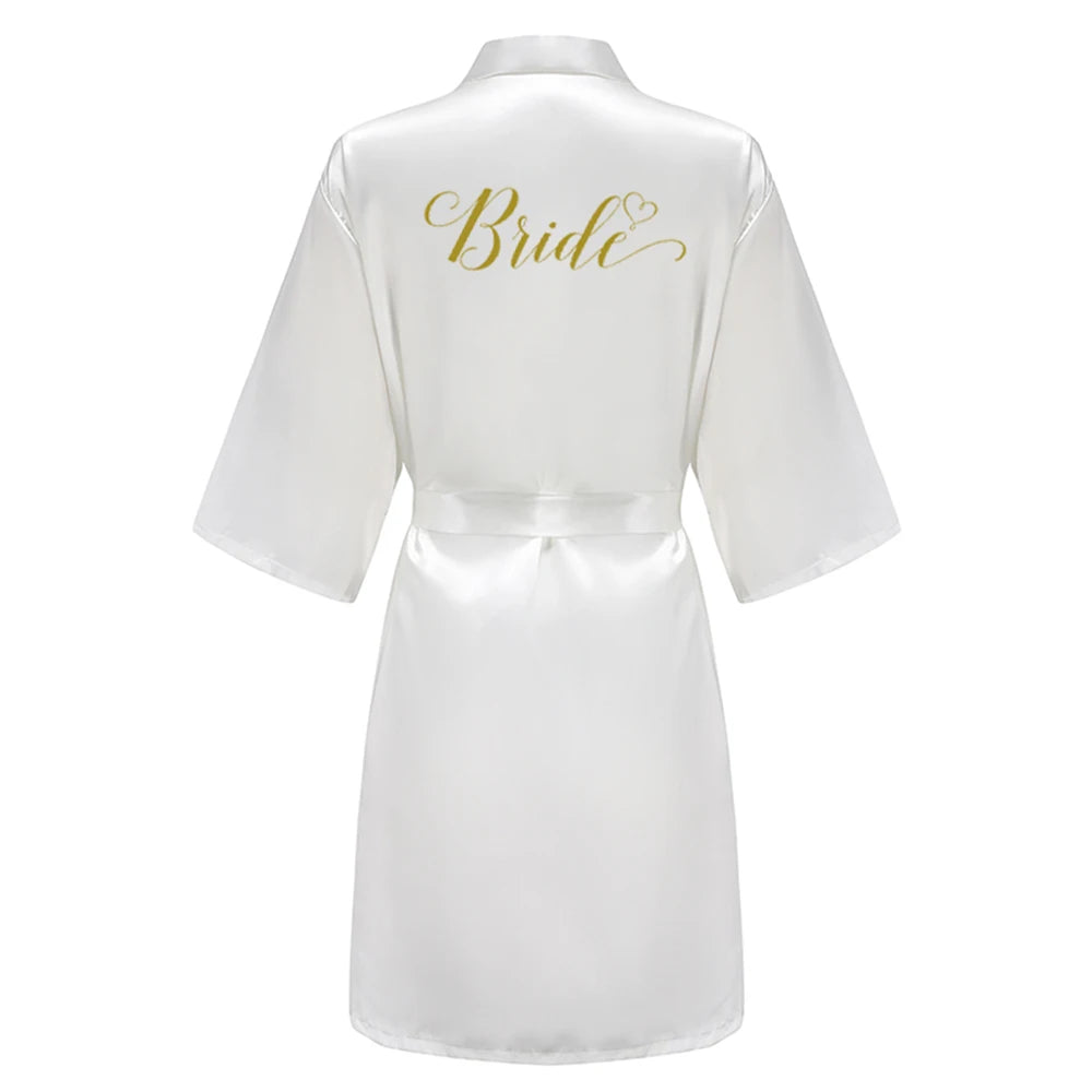 Green Wedding Party Team Bride Robe With Gold Letters Mother Maid of Honor Kimono Satin Pajamas Bridesmaid Bathrobe