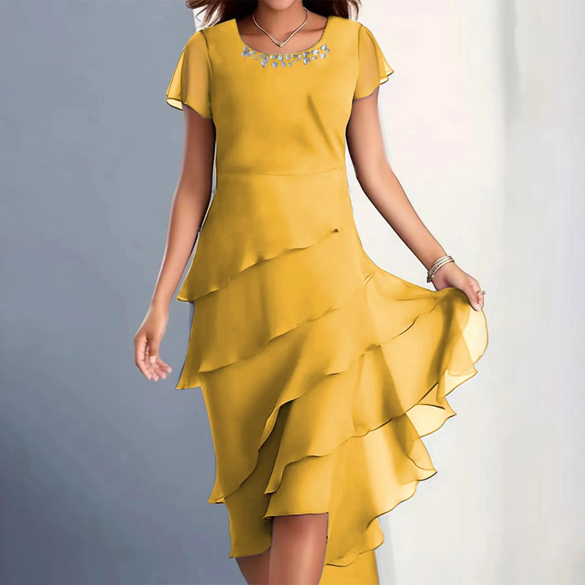 Womens Dresses Women'S Summer Solid Color Dress: Short Sleeve Round Neck Chiffon Paneled Dresses For Women Summer Plus Size