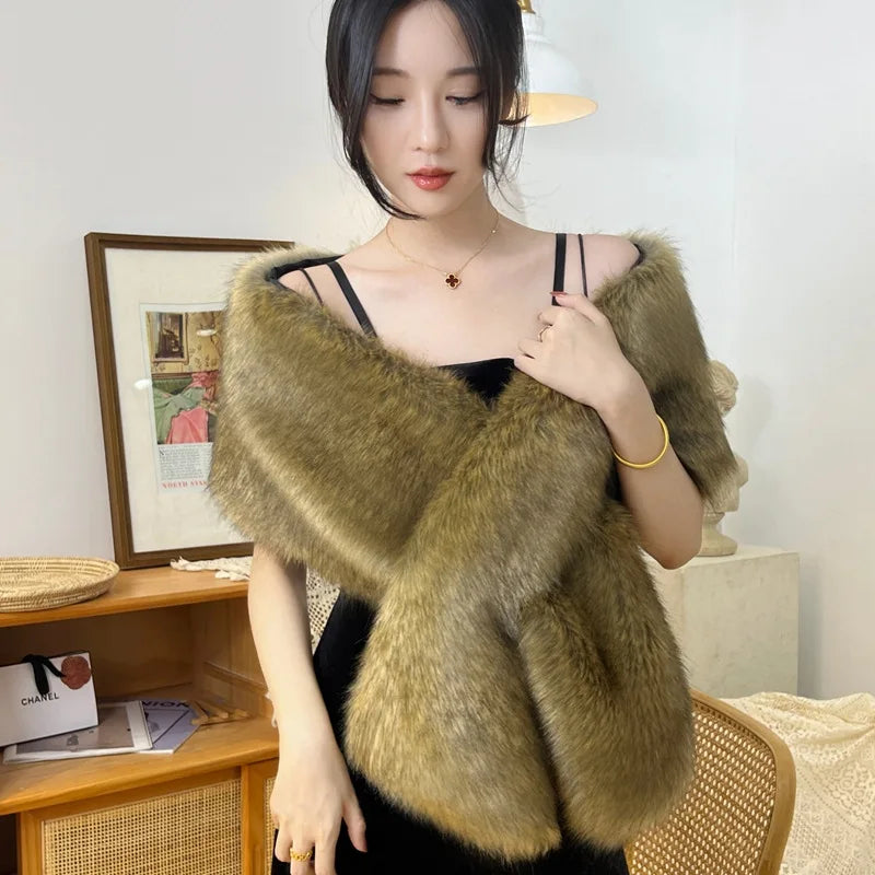 Imitation fur fox fur cheongsam shawl fur collar cape stage dinner shawl wedding dress party scarf women's jacket
