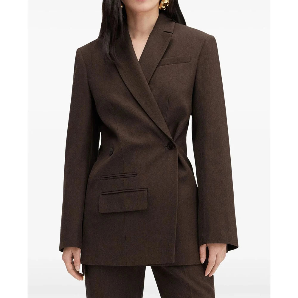 Elegant Brown Women Suits Formal Double Breasted Slim Fit Blazer Elegant Office Lady 2 Piece Jacket Pants Outfits Clothing