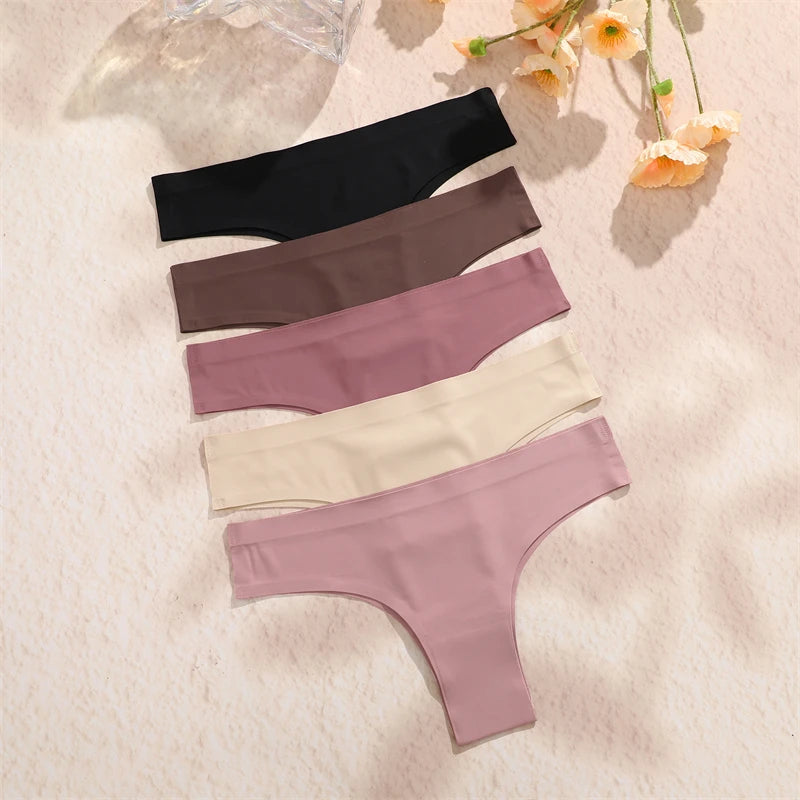 5Pcs Seamless Ultra-thin Underwear Women's Maillard Thongs Sexy Low Waist Brazilian Panties Female Ice Silk Invisible Lingerie