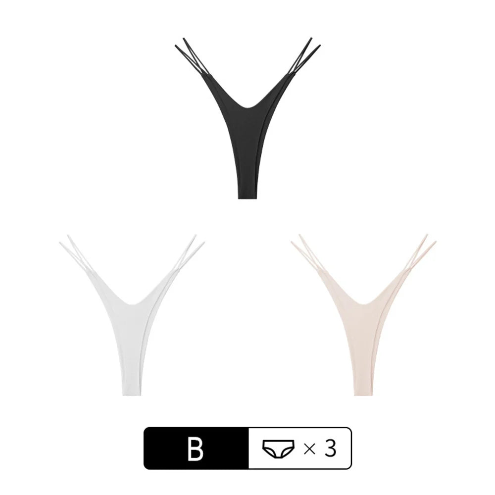 3Pcs/Pack Double Thin Strap Women's Sexy Hot Underwear Low Waist Double Layer Cotton Thong High Cut Seamless Sports G-string
