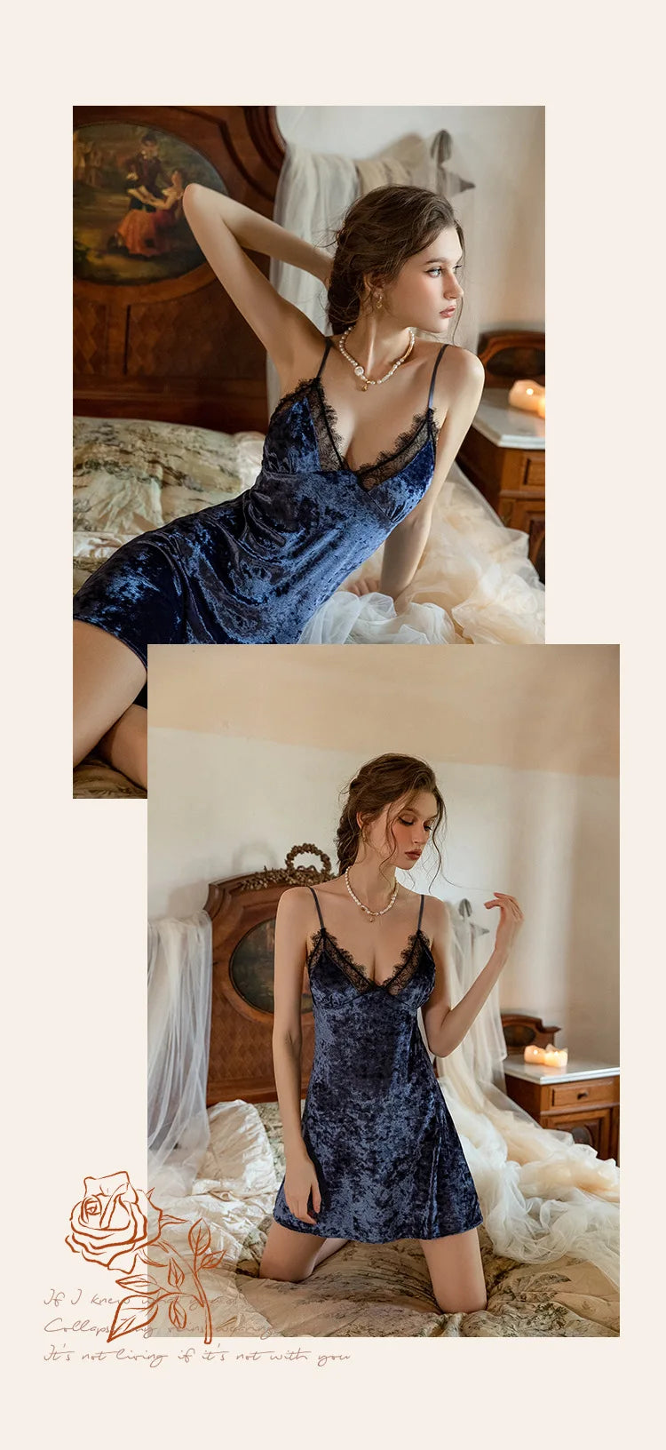 Loose Kimono Princess Bathrobe Set Blue Robe Suit Women Winter Warm Velvet Nightgown Sexy Chemise Sleepwear Lace Nightwear