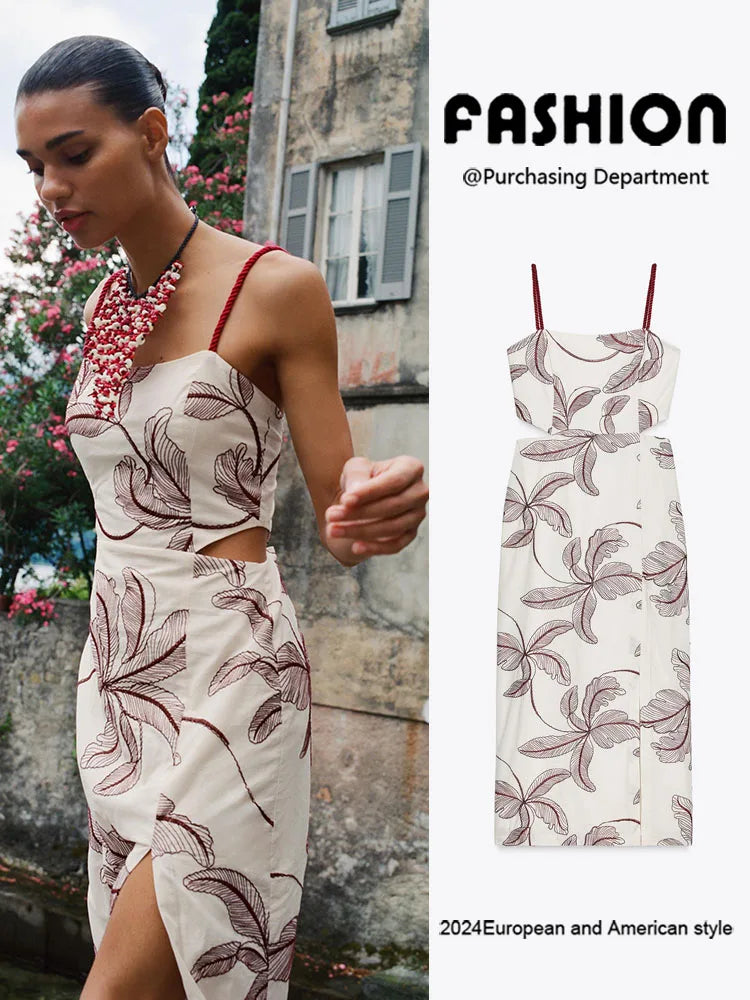 New Summer ZA2025 Women's Holiday Sle Embroidered Bal Midi Dr Hollow out Design Ladies Faion Ethnic Costume