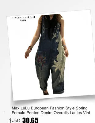 Amax luluE 2025 Korean Fashion Spring Female Printed Denim Overalls Ladies Vintage Casual Jeans Women Loose Trousers Wide Pants