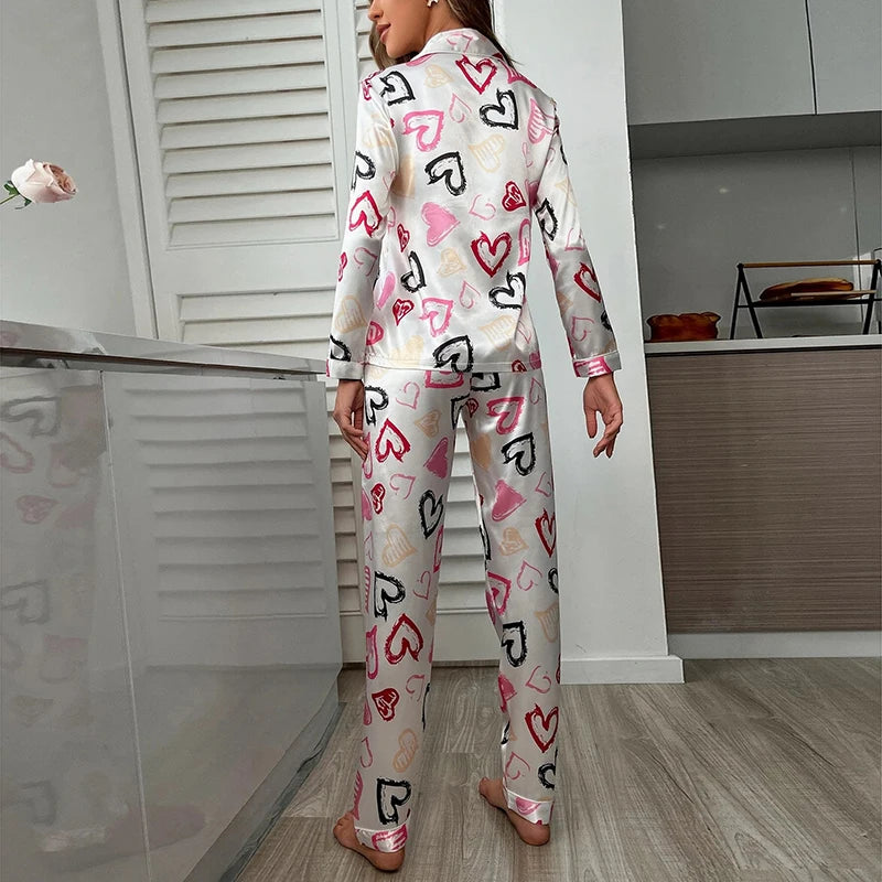 Spring Autumn pajama women Silk Satin pajamas set Long sleeve Shirt with Trouser Sleepwear Loungewear Female Pyjamas Suits Mujer