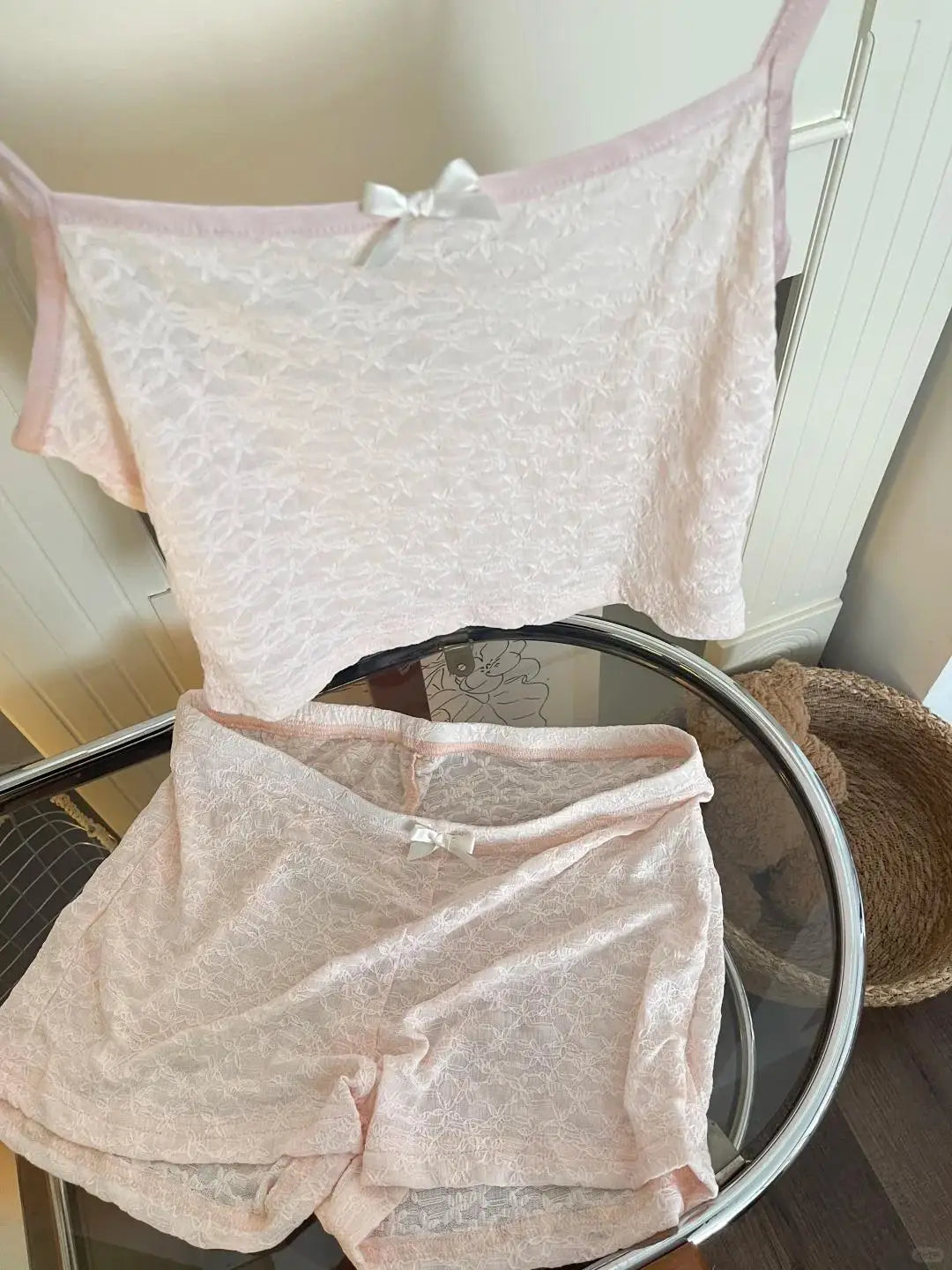 ElyraLux Women's Sexy Pajama Lace Suspenders Shorts Two Piece Summer Slim Fit Clothes Sweet Style Sleeveless Matching Outfits