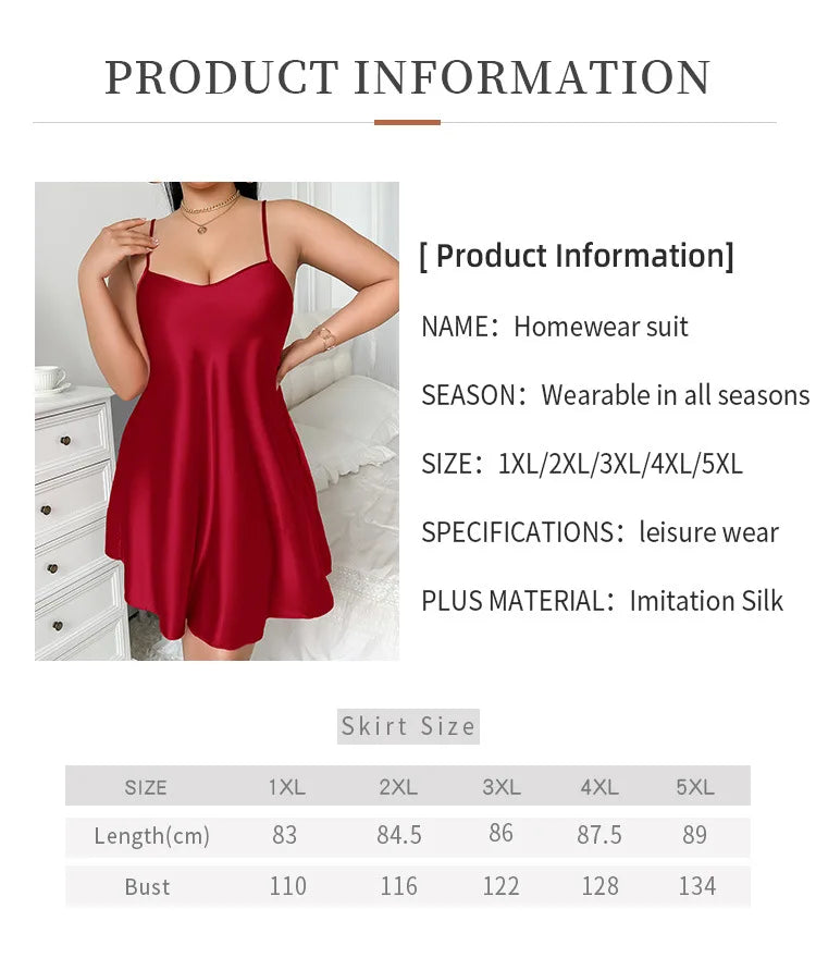 Plus Size Solid Silk Satin Women Nightgown Cross Back Pajama Dress V Neck Female Sleepwear Sleeveless Summer Nightwear Homwear
