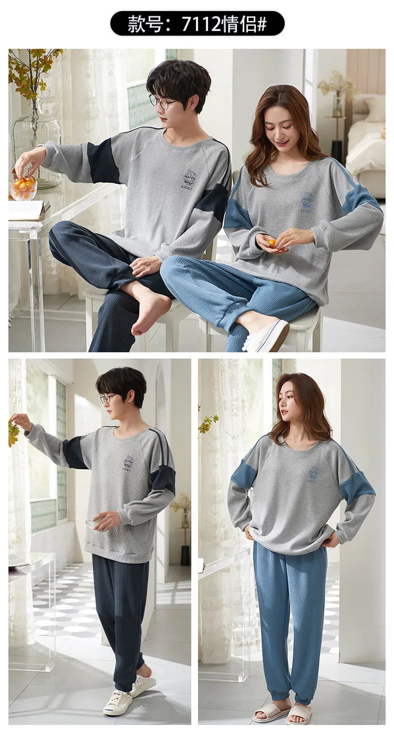 Couple Long Sleeves Sleepwear Autumn Winter Cotton Pajama Sets Print Pants Homewear Kawaii Clothes 2 Piece Sets Nightwear Lovers