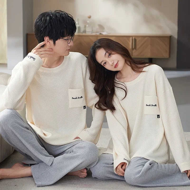Couple Long Sleeves Sleepwear Autumn Winter Cotton Pajama Sets Print Pants Homewear Kawaii Clothes 2 Piece Sets Nightwear Lovers