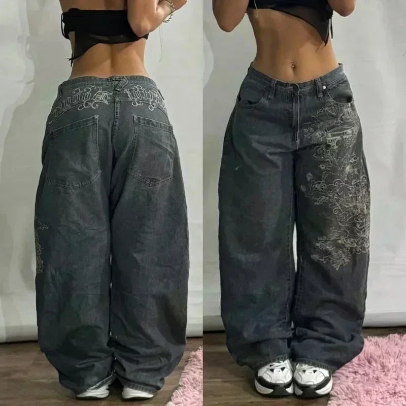 American Fashion Hip Hop Joker Loose Jeans Women Street Y2K New Casual Punk Rock Oversized Wide-leg Pants Unisex Mopping Jeans