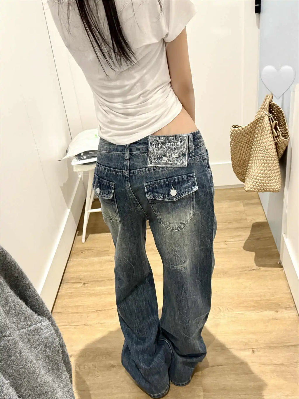 Women American Retro Baggy Jeans Streetwear Wide Leg Denim Pants Wide Fit Y2K High Street Harajuku Tide 2000s Trousers