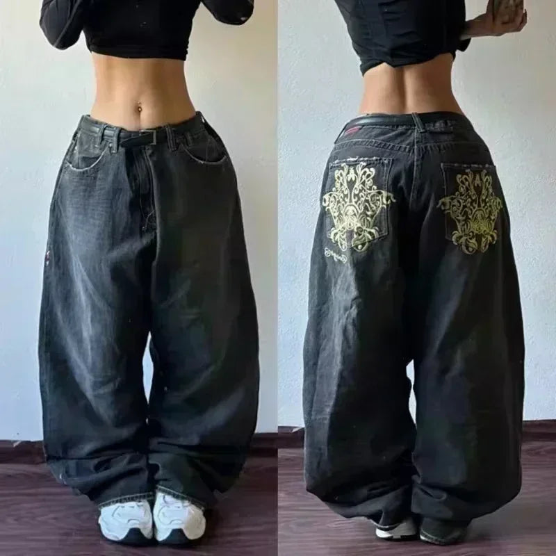 American Fashion Hip Hop Joker Loose Jeans Women Street Y2K New Casual Punk Rock Oversized Wide-leg Pants Unisex Mopping Jeans
