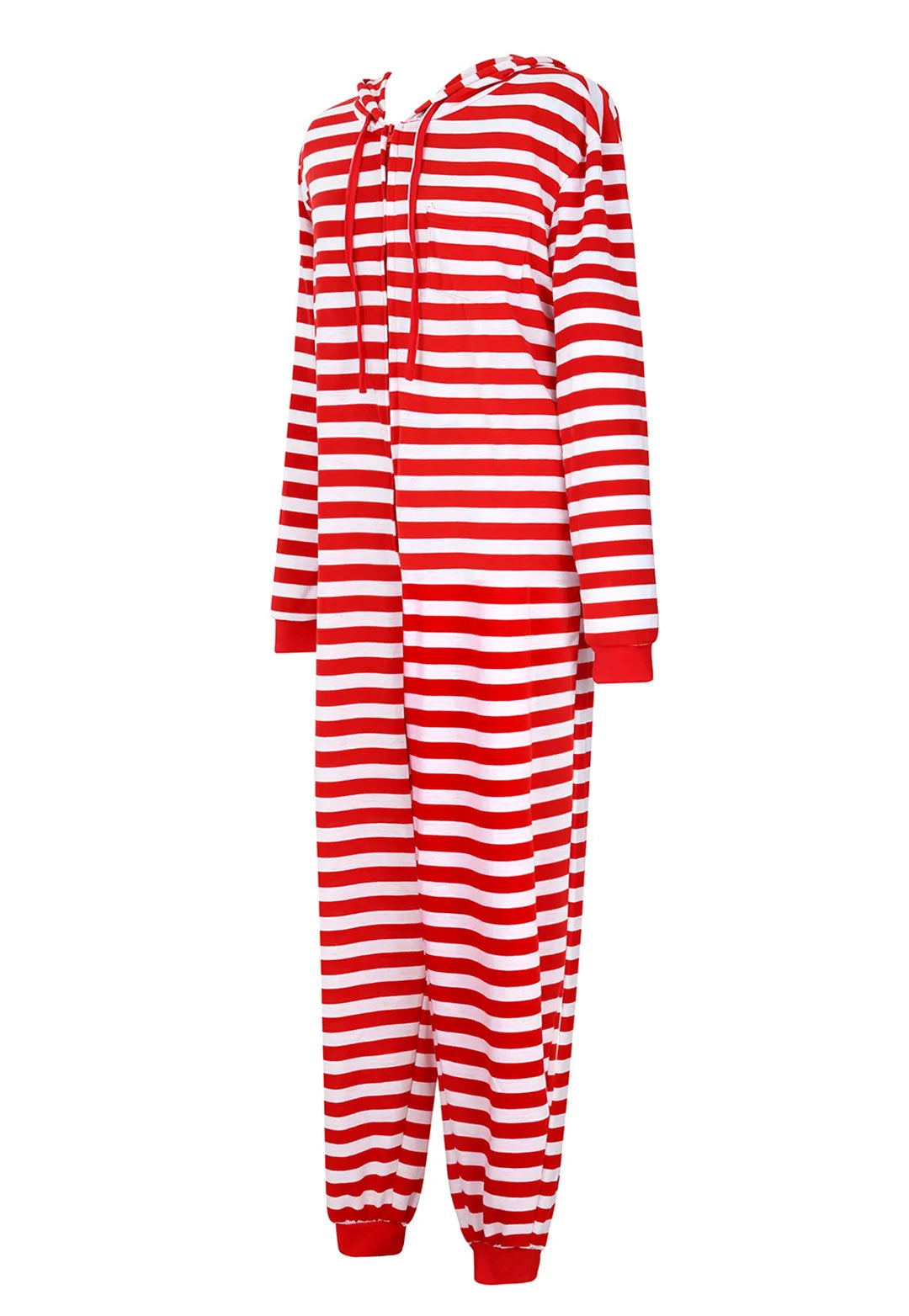 Couple Onesie Plus Size Christmas Pajamas Red and White Striped Onesies for Adults with Zipper Jumpsuit Hooded Sleepwear