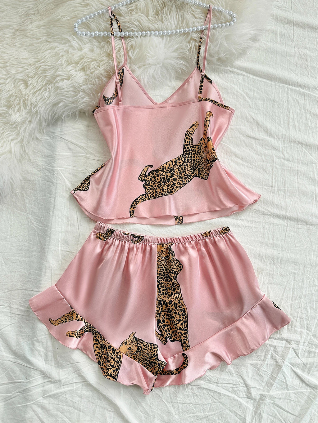2-Piece Leopard Print Pajama Set Sexy and Casual Halter Shorts Women's Sleepwear