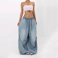Autumn Oversized Women Wide Leg Jeans Y2K Hip Hop Streetwear Loose Denim Pants High Waist Drawstring All Match Straight Trousers