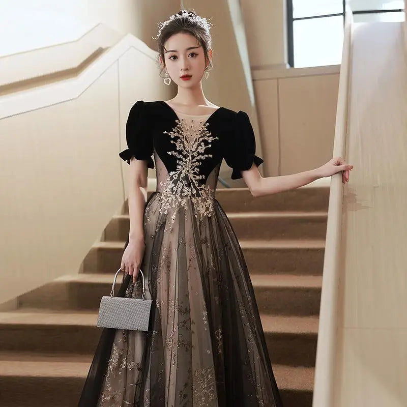 Elegant Women Evening Dress Light Luxury Vintage Appliques Long Banquet Gowns Female Formal Party Dresses Prom graduation dress