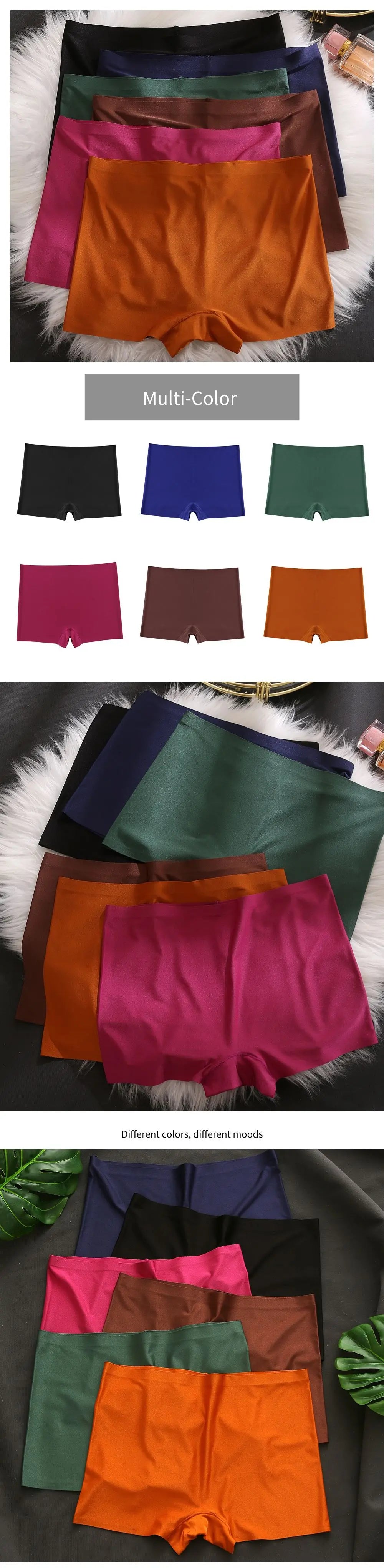 WarmSteps Women's Boxers Female Boyshorts Solid Ice Silk Woman Panties Seamless Lingerie Cotton Crotch Safty Shorts XS-L EU Size