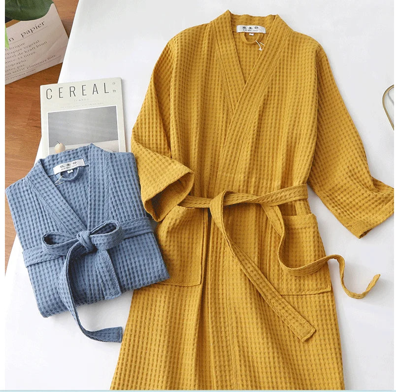 Cotton Bathrobe Spring/summer Thin Morning Robe Long Waffle Hotel Beauty Salon Bathrobe Women Sleepwear Sexy Pajamas Bath Robes