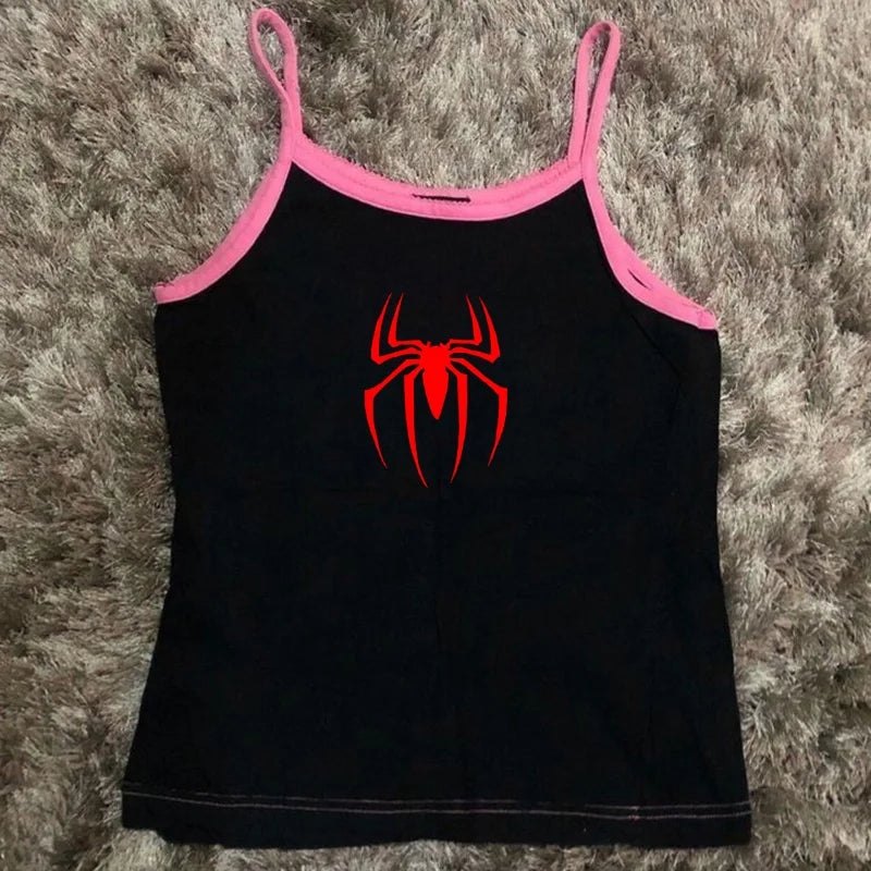 Y2k Tank Tops Sexy Women Summer Camis Punk Y2K Harajuku Sleeveless Spider Printed Tights Vest Femme Streetwear Graphic EMO Girls