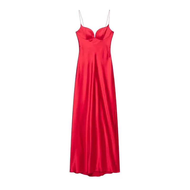 Sexy Satin Long Sling Dress Women Square Collar Sleeveless Backless Pleated Dresses Female 2026 Spring Lady Party Evening Robes